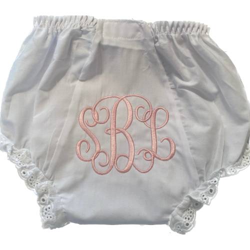 Baby Diaper Cover or Panty with Eyelet Lace on legs with monogram