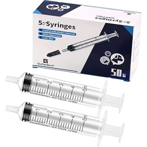 50 Pack 5ml Plastic Syringes with Caps for Science Labs, Liquid Measuring, Watering, Refilling, Oral,Pet