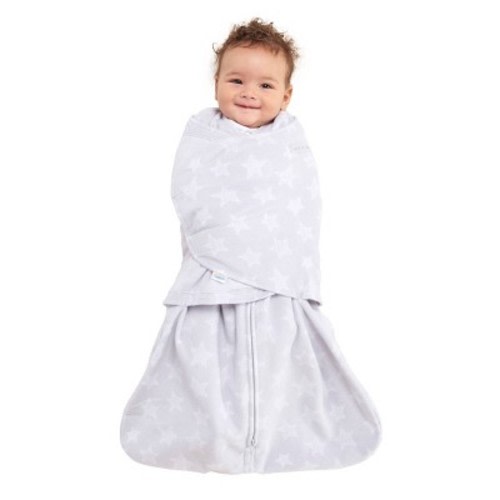 HALO Innovations Sleepsack Micro-Fleece Swaddle Wrap - Gray Stars Fleece Newborn
