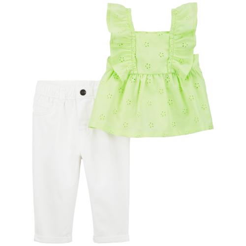 Baby 2-Piece Eyelet Top & Pant Set - 9M - Style,Green/White