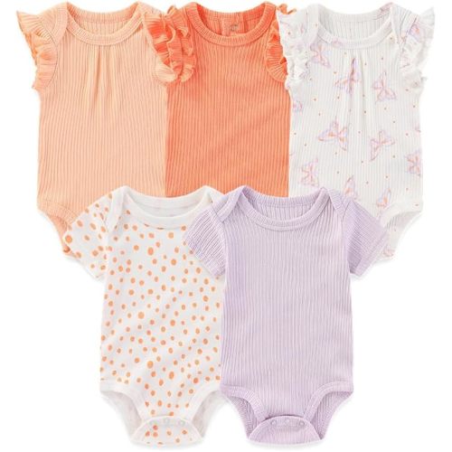 Kiddiezoom Newborn Baby Bodysuit Short-Sleeve Rompar Clothing Set 5-Piece