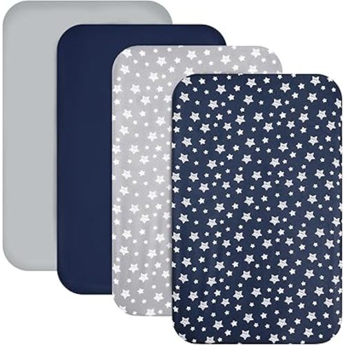 Mini Portable Crib Sheets for Boys (38" X 24") 4 Pack, Compatible with Dream on Me, Delta Porta Crib and Arms Reach Ideal Cosleeper