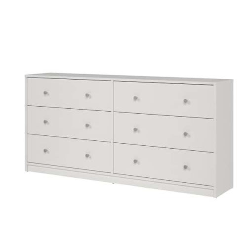Portland 6-Drawer Double Dresser in White 26.89 in. H x 56.34 in. W x 12.46 in. D