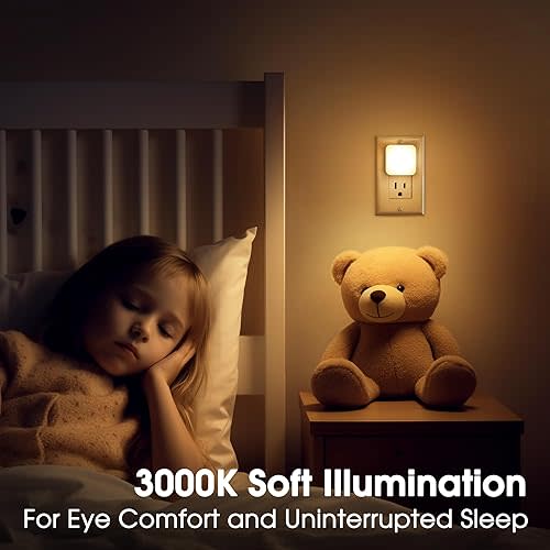 LED Night Light Plug into Wall, 2 Pack, Nightlights With Light Sensor Dusk to Dawn, 0.3W Square Plug in Night Lights for Kids, 3000K Warm White Night Light for Travel Bathroom Bedroom Kitchen