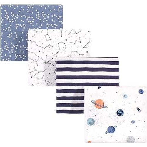 Hudson Baby Unisex Baby Cotton Flannel Receiving Blankets, Space, One Size