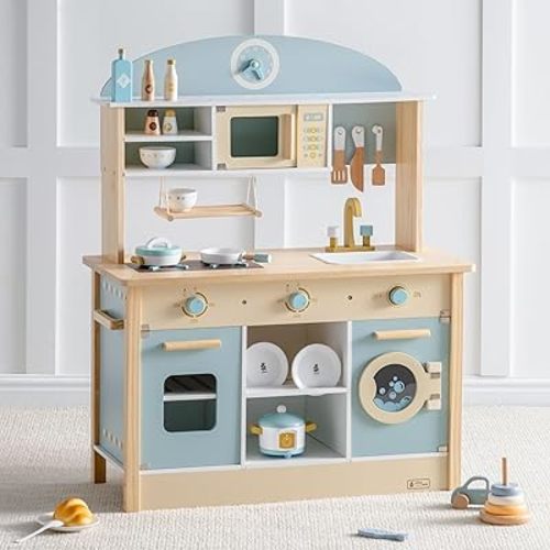 ROBUD Wooden Play Kitchen Set for Kids Toddlers, Toy Kitchen Gift for Boys Girls, Age 3+