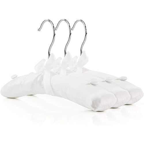HANGERWORLD Pack of 3 Small Kids Satin Padded Hangers - 11.8inch Soft White Infant, Toddler and Baby Hangers for Nursery Closet