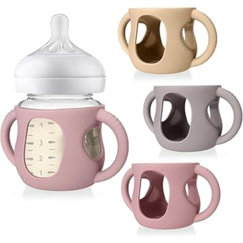 Juome Silicone Sleeves with Handles for Avent Natural Glass Baby Bottles - 3 Pack Anti Breakage Baby Bottle Holder for Philips Avent Glass Baby Bottle, Compatible with Phillips Avent Bottles 4oz
