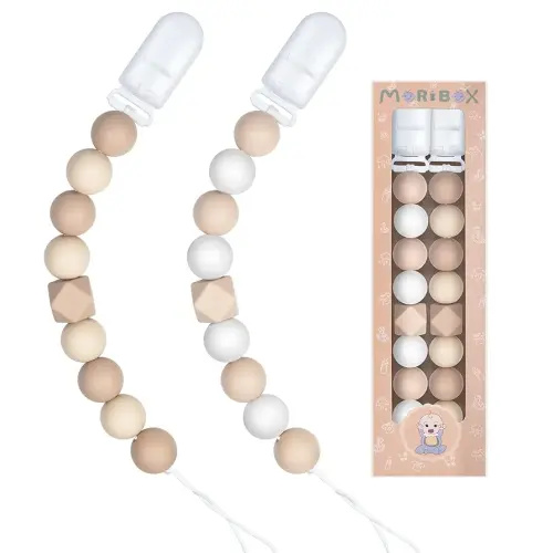 Pacifier Clips for Baby Boys Girls (Beige)