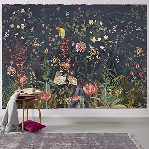 TYTYUU Jungle Flowers Birds Tapestry Deep Color Natural Plant Floral Tapestry 80x60 Inch Wall Hanging for Bedroom Living Room Dorm