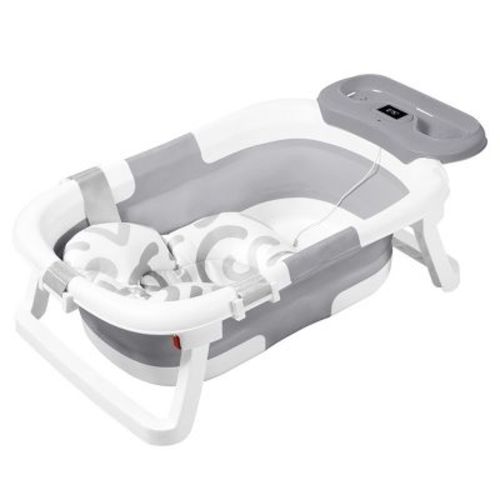 BabyBond Collapsible Baby Bathtub for Infant to Toddler, Portable Baby Bath Tub with Soft Cushion & Thermometer, Gray