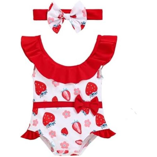 Baby Girl Swimsuit Summer Newborn Baby Girl Bathing Suit Toddler One Piece Swimwear Bikini Headband Sets