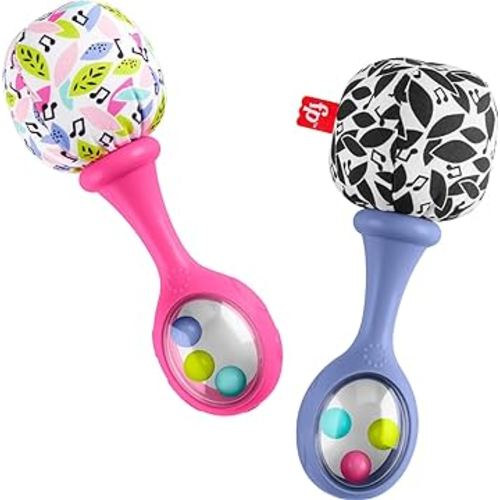 Fisher-Price Newborn Toys Rattle ‘n Rock Maracas, 2 Soft Musical Instruments for Developmental Play Babies Ages 3+ Months, Pink & Purple