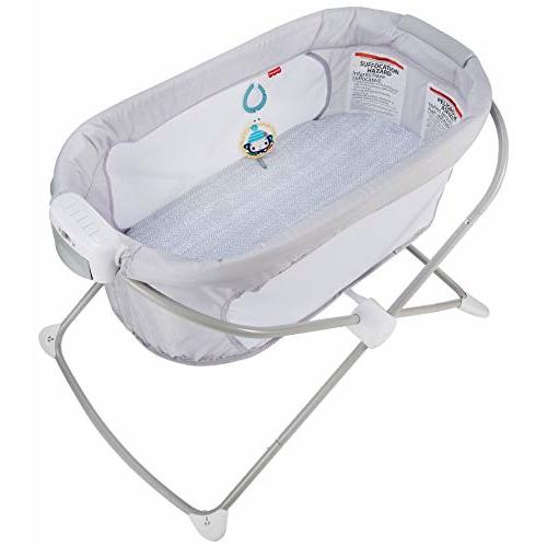 Fisher-Price Portable Baby Crib Soothing View Vibe Bassinet with Music Vibrations & Slim Fold for Travel Newborns 0+ Months, Hearthstone