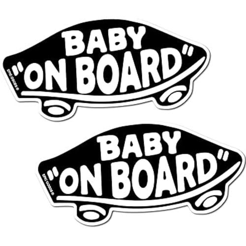 Baby On Board Sticker for Cars, Trucks, Vans [2-Pack] Safety Sign Decal for Kids, Heavy-Duty Waterproof Bumper Sticker - Skateboarding, BMX, Baby Shower Registry Gift (Stickers - Black)