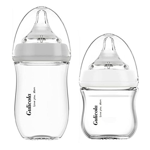 Amazon.com : Gulicola Natural Glass Baby Bottle for Breastfed Babies, Slow & Medium Flow, Anti-Colic, 0-6 Months, 3oz & 5oz, 2 Count(Grey White) : Baby