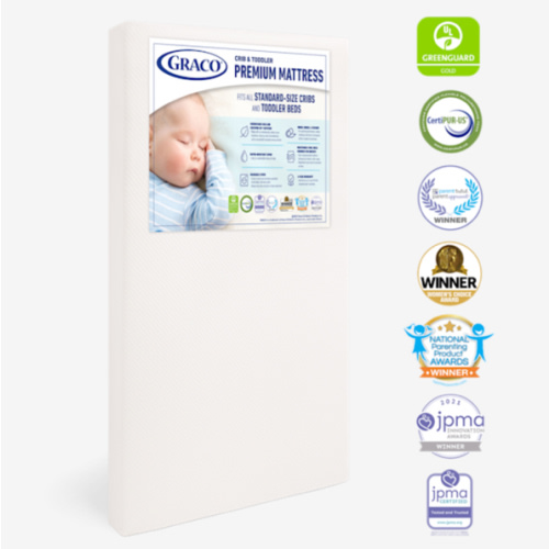 Graco Premium Crib & Toddler Mattress – GREENGUARD Gold Certified & CertiPUR-US Certified, Fits All Standard Crib & Toddler Beds, Waterproof Sleep Surface, Machine-Washable Outer Cover for Easy Care