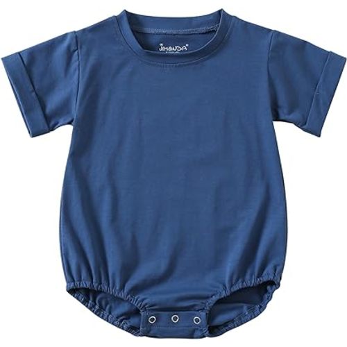 Jimonda Baby Boy Girl Bubble Romper Solid Color Bodysuit Short Sleeve Organic Cotton T-Shirt