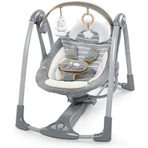 Ingenuity Boutique Collection Deluxe 5-Speed Portable Baby Swing with Battery-Saving Technology - Bella Teddy, Swing 'n Go, 0-9 Months