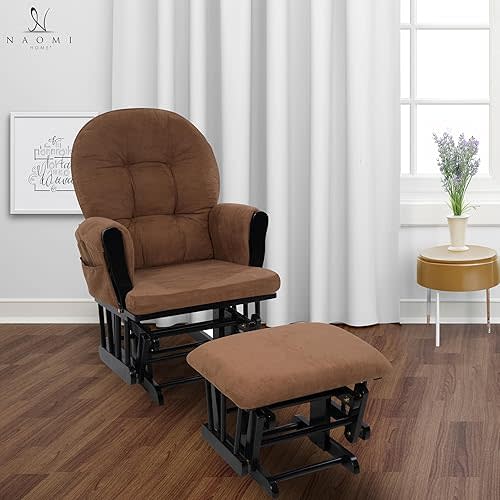 Brisbane Nursery Glider & Ottoman Sets, Glider Recliner Nursery Rocking Chair Nursery Glider Rocker with Ottoman, Reclining Gliders & Chairs for Breastfeeding, Maternity, Napping, Black/Chocolate