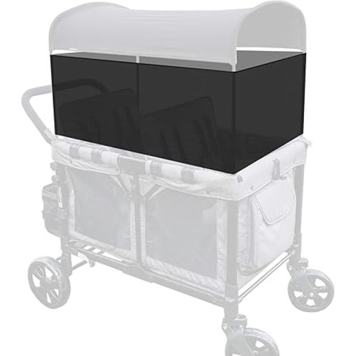 4-Sided Lightweight Elastic Mesh Sunshade Fence Compatible for Wonderfold W4/W2 Wagon Stroller All Models,Not Obstructing Vision Sunshade Net (Black)
