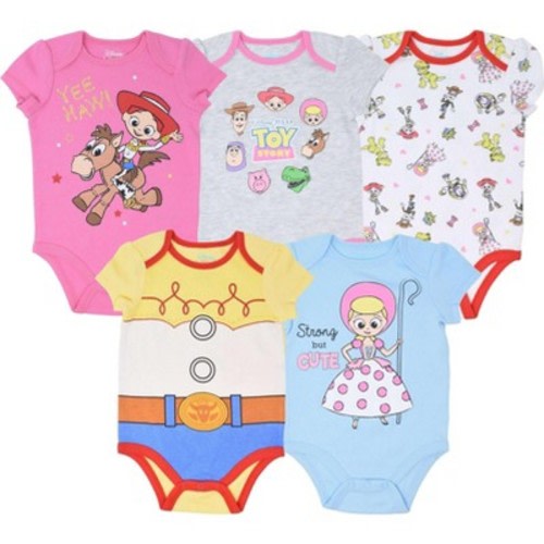Disney Pixar Toy Story Jessie Bo Peep Baby Girls 5 Pack Bodysuits Newborn to Infant, Size: 3-6 months
