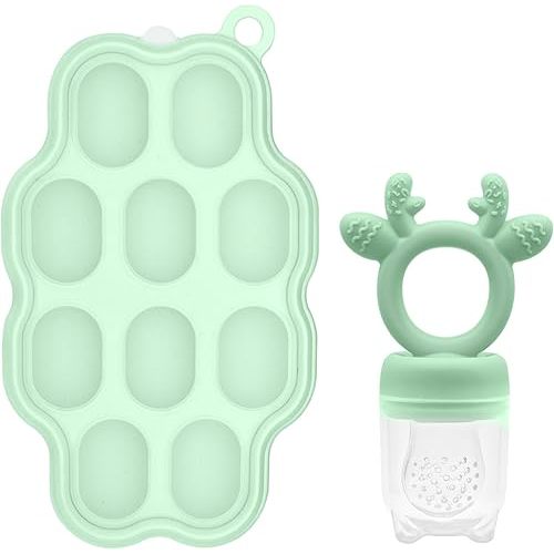 Breastmilk Popsicle Molds & Baby Fruit Food Feeder for Teething Relief, Silicone Baby Teether Pacifier Feeder and Freezer Tray with Lid, Silicone Teething Toys, BPA Free Safe Infant Self Feeding