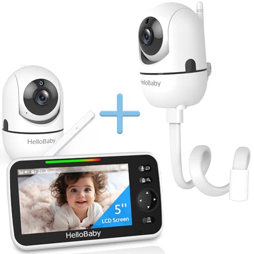 HelloBaby Baby Monitor 2 Cameras with Mount, Upgrade 5’’ Screen 26-Hour Battery Life, Crib Baby Monitor Mount Without Tools or Wall Damage