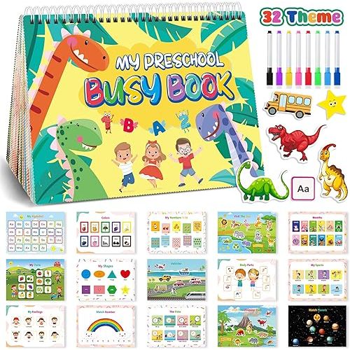 Montessori Busy Book for Toddlers 1-3 3-5, My Preschool Learning Activities, Autism Sensory Travel Toys for Kids, Education Workbook, Christmas Birthdays Gifts for Boys and Girls Age 2 3 4 Year Old