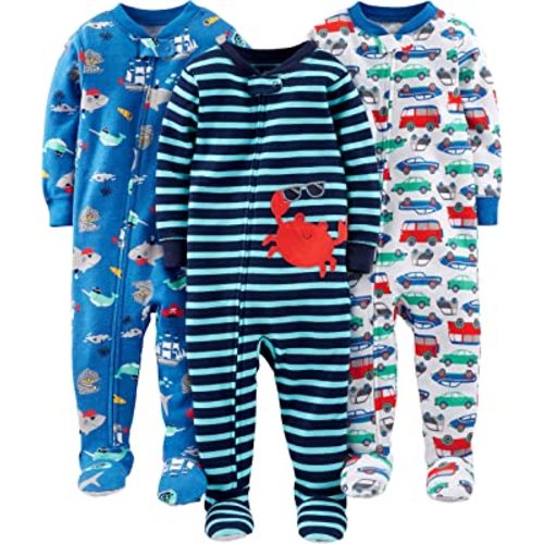 Simple Joys by Carter's Toddlers and Baby Boys' Snug-Fit Footed Cotton Pajamas, Pack of 3