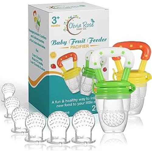 Baby Fruit Feeder Pacifier (2 Pack), Fresh Food Feeding Teether for Toddler, BPA Free, Soothing Gum Relief, Infant Silicone Teething Toy, Includes All The Sizes of The Silicone Nipple Pouches