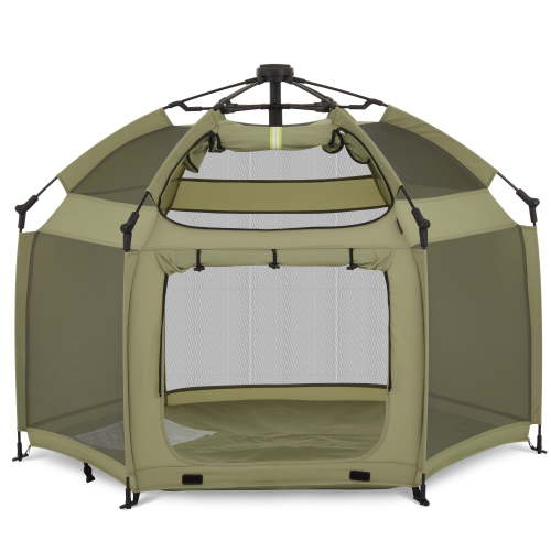Dream On Me Pop Up Children Playpen, Easy Set-Up- Indoor Play House and Outdoor Play Tent with Canopy Cover, Taupe Green