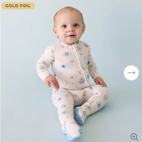 Evil Eye Yellow One Piece Baby Footie Pajamas | Ethereal Fiona