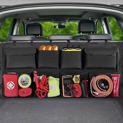 Car Trunk Organizer & Backseat Hanging Organizer with 8 Large Storage Bags - Super Capacity with 30% Extra Storage Space for SUVs,Trucks,Vans -Ultimate Car Organization for a Clutter-Free Space-Black