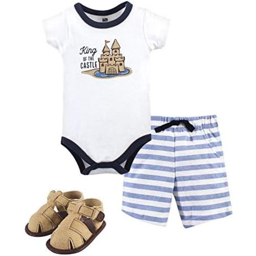 Hudson Baby Unisex Baby Cotton Bodysuit, Shorts and Shoe Set