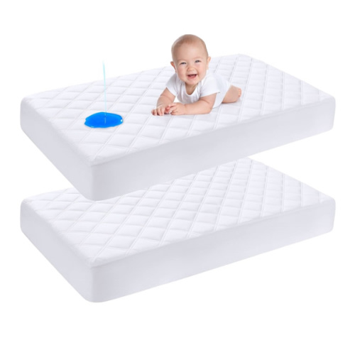 Yoofoss Waterproof Crib Mattress Protector 2 Pack, Quilted Crib Mattress Pad Cover Ultra Soft and Breathable, Machine Washable Toddler Mattress Protector for Standard Baby Crib Size 52''x28''