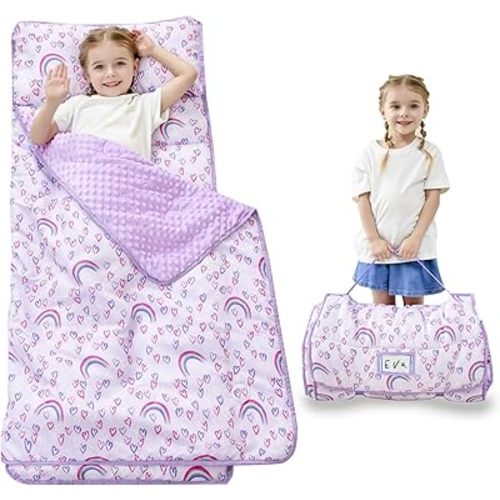Lasoftan Toddler Nap Mat with Pillow and Blanket, Extra Large Rolled Napping Mats,Slumber Bags for Boys Girls,Kids Sleeping Bag for Daycare, Preschool Travel Camping