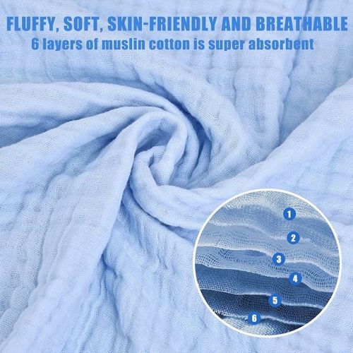 Muslin Baby Bath Towels Set 3 Pack (White&Blue&Grey)