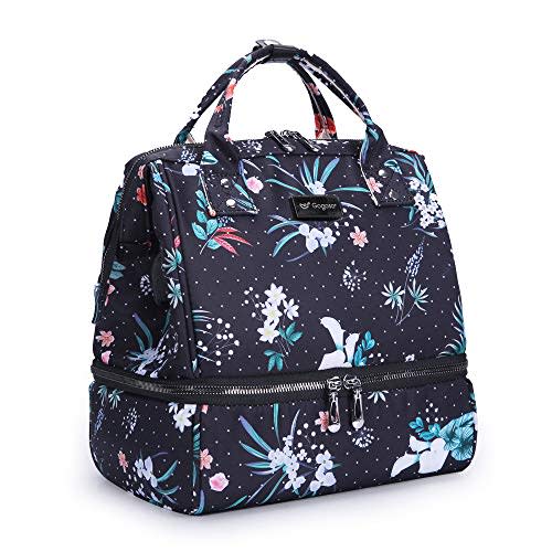 GOGOSO Breast Pump Bag with Cooler Pocket, Mini Pumping Bags for Working Mom Cooler Tote Bag Built-in USB Charging Pot for Phone Mother Diaper Bags -No Include ice Pack,Black Flower