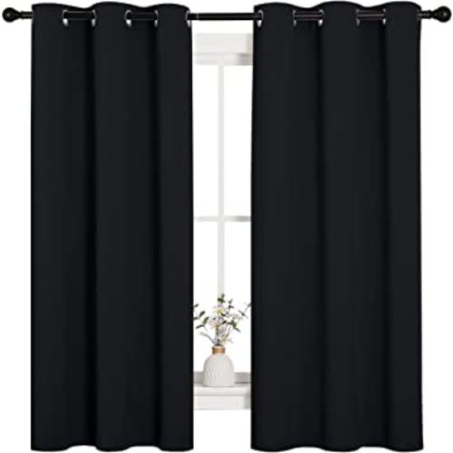 NICETOWN Halloween Pitch Black Solid Thermal Insulated Grommet Blackout Curtains/Drapes for Bedroom Window (2 Panels, 42 inches Wide by 63 inches Long, Black)