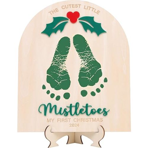 DIY Christmas Footprint or Handprint Art, Baby's First Christmas, The Cutest Little Mistletoes, Custom Children's Keepsake, Personalized Baby Christmas Decor (Green Mistletoe Footprint)
