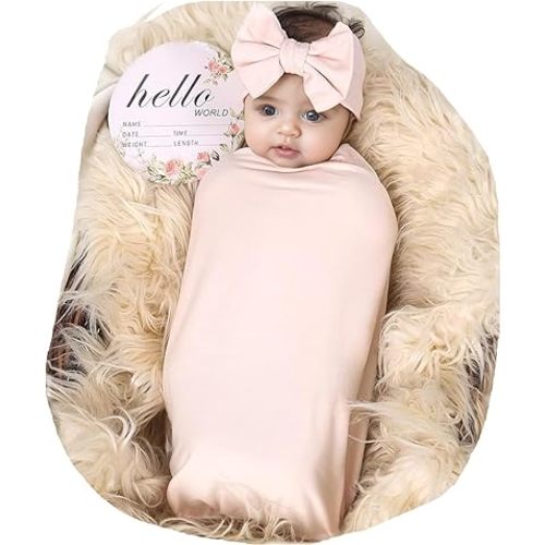 Galabloomer Receiving Blanket Headband Set Flower Print Baby Swaddle Blankets