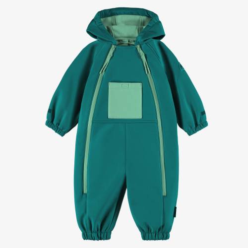 Turquoise softshell one piece hooded coat, baby - Souris Mini