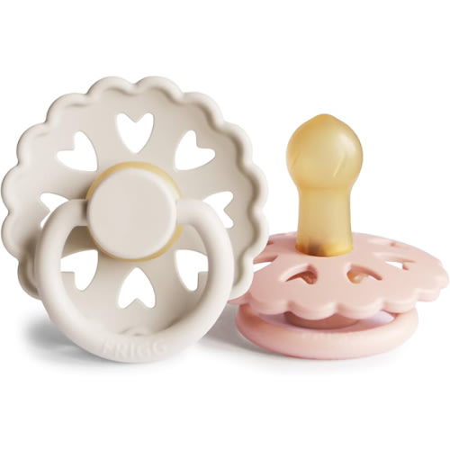 FRIGG Andersen Fairytale Natural Rubber Baby Pacifier | Made in Denmark | BPA-Free (Cream/Blush, 0-6 Months)