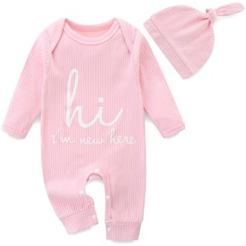 Newborn Girls and Boys Romper, Hi I’m New Here Long Sleeve Cotton Baby Clothes, Preemie Coming Home Outfit