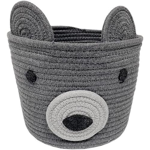 Levtex Baby - Grey Bear Rope Storage Basket - Nursery Accessories - Measurements: (8 x 8 x 10in.)