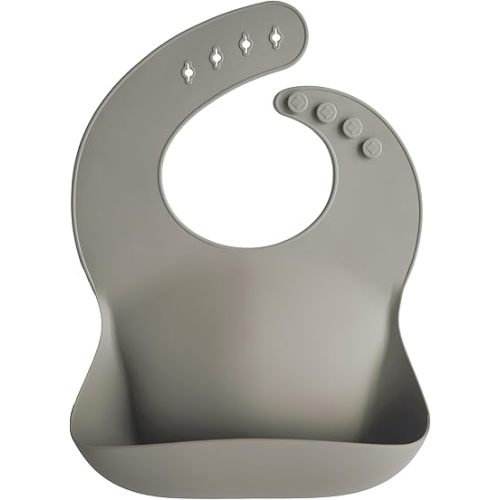 mushie Silicone Baby Bib | Adjustable Fit Waterproof Bibs (Silver Sage)