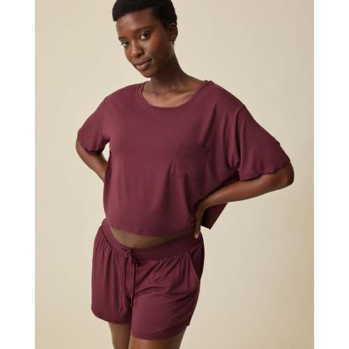 Aria Bamboo Casual Cropped Short Sleeve Top | Deep Burgundy - Kindred Bravely
