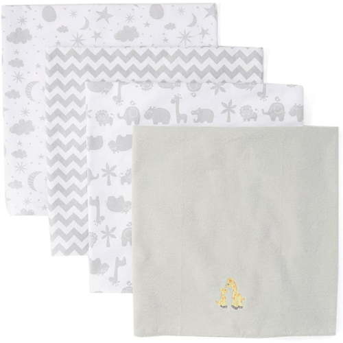 Spasilk 4 Pack Cotton Flannel Receiving Blankets, Grey Animals
