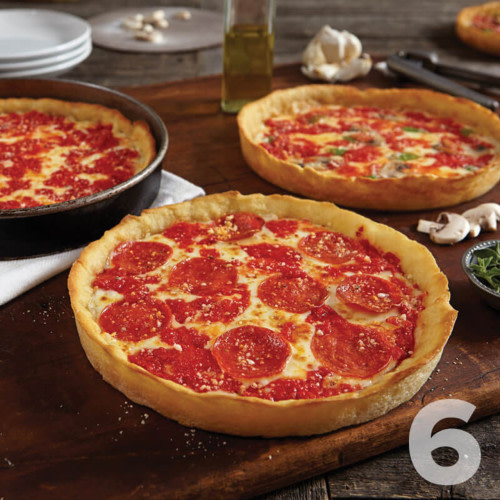 6 Deep Dish Pizzas